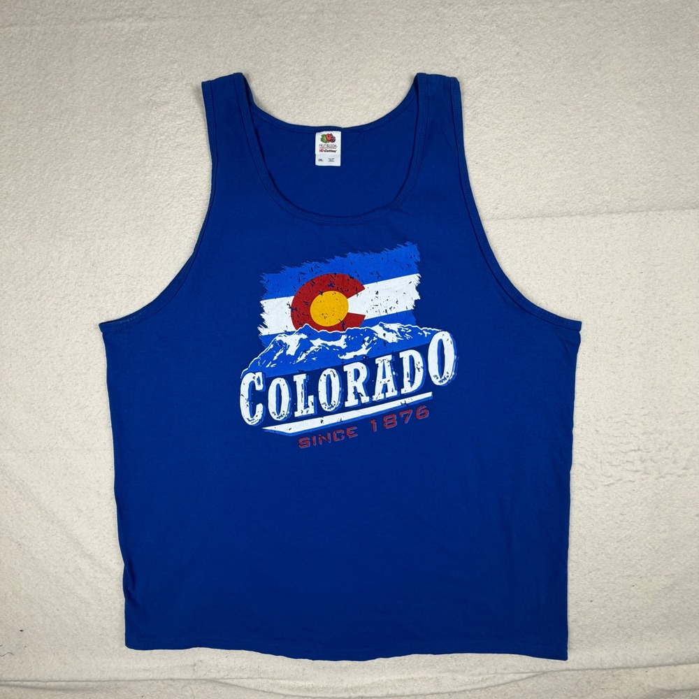 Fruit of the Loom Colorado Tank Top Mens 2XL Blue Graphic Mountain Sleeveless